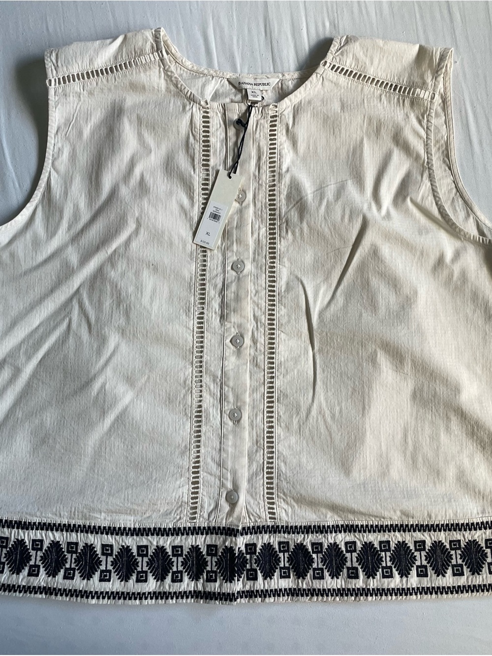 Banana Republic Women’s Embroidered Stretch-Cotton Tank, Size XL, Ivory, NWT